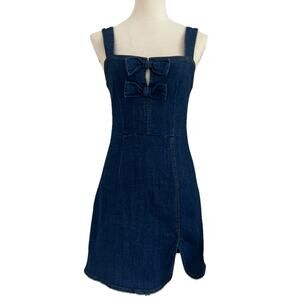 Mable Denim Mini Dress Womens Medium Front Bow Detail Back Zip Closure Bodycon